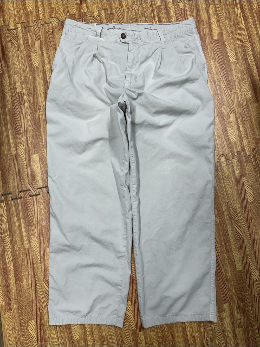 Ermenegildo Zegna Pleated Chino Pants Mens 34x28 Khaki Italy Cotton White Baggy